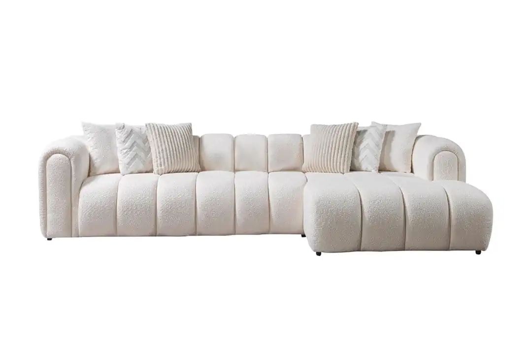 Sofas Canapea cu colt alba din textil 265 cm L-Line Right Boucle The Home Collection
