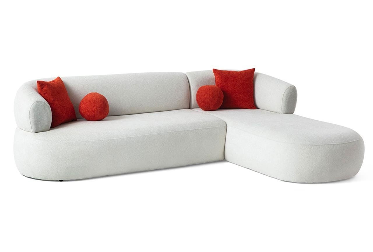 Sofas Canapea cu colt alba din textil 270 cm Roma Right The Home Collection