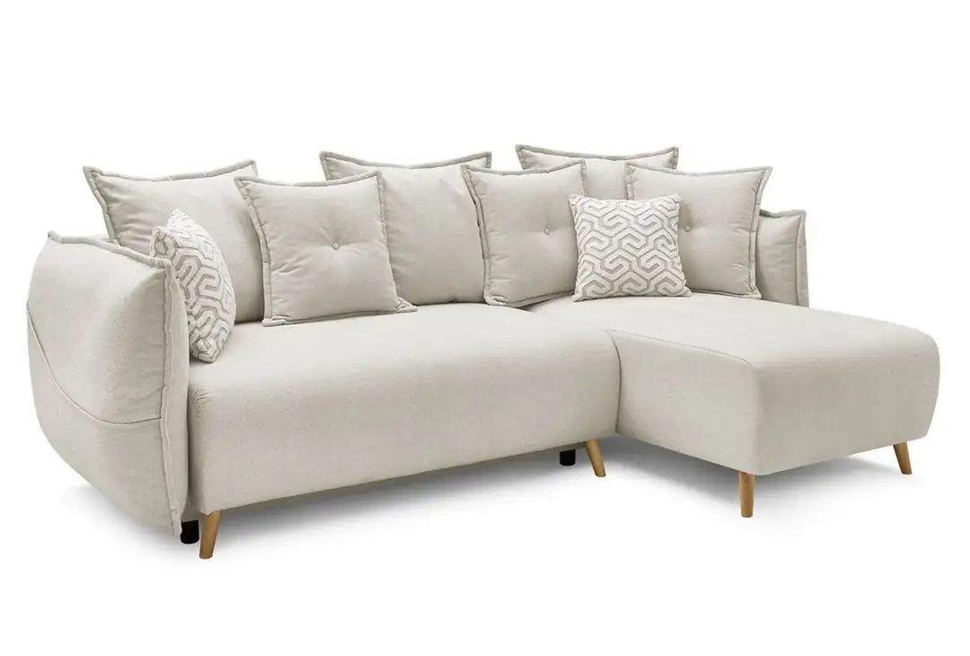 Sofas Canapea cu colt extensibila crem din catifea 255 cm Tika Right The Home Collection