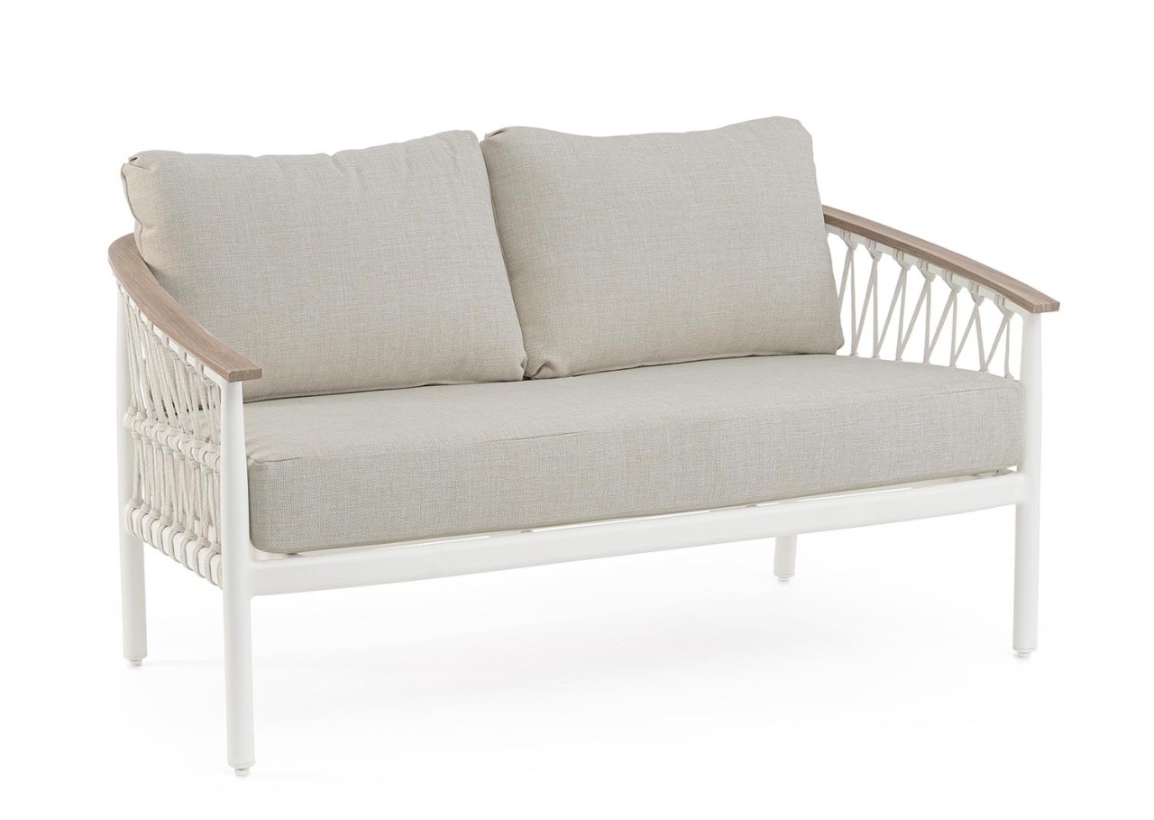 Outdoor Sofas Canapea exterior maro/alba din metal pentru 2 persoane Fenix Bizzotto