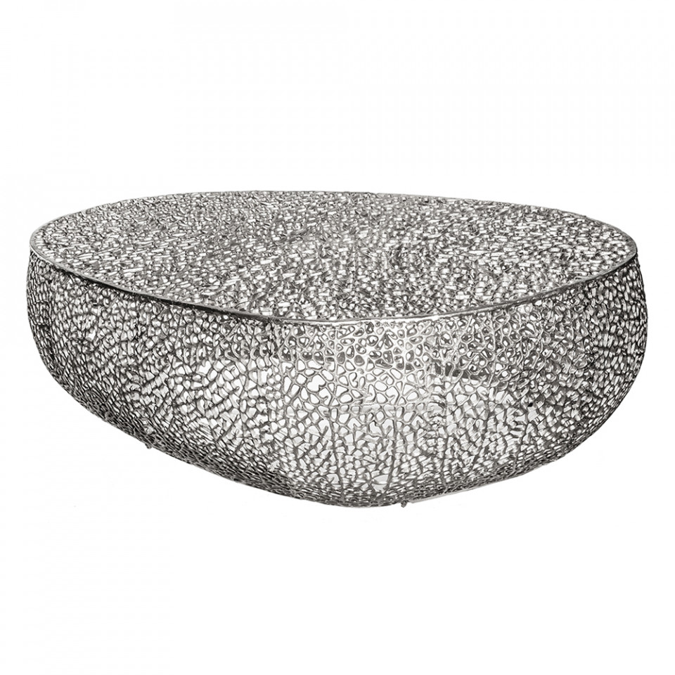 containere de locuit iarnă Masa de cafea argintie din metal 69x122 cm Leaf The Home Collection