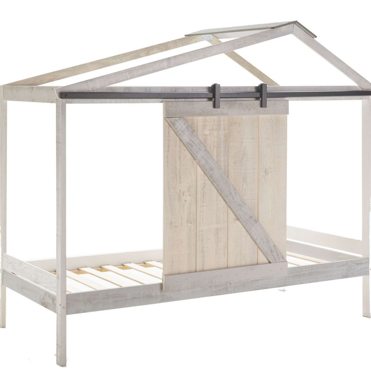 Pat cu baldachin gri/crem din lemn 90x190 cm Lara Quiet Object