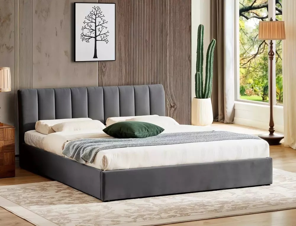 Beds & Bed Frames Pat gri din catifea 160x200 cm Montreal The Home Collection