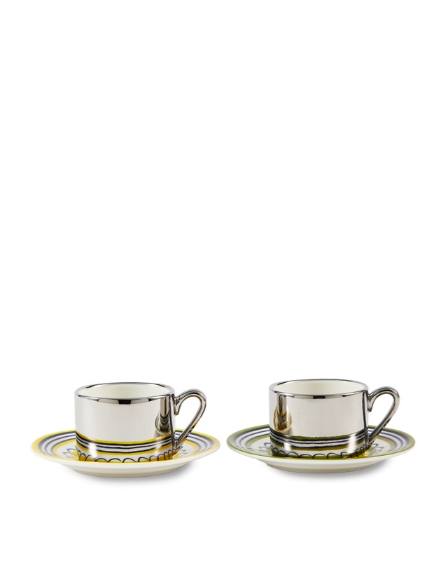 Coffee & Tea Cups Set 2 cesti cu farfurioara multicolore/galbene din ceramica 90 ml Floral Pols Potten