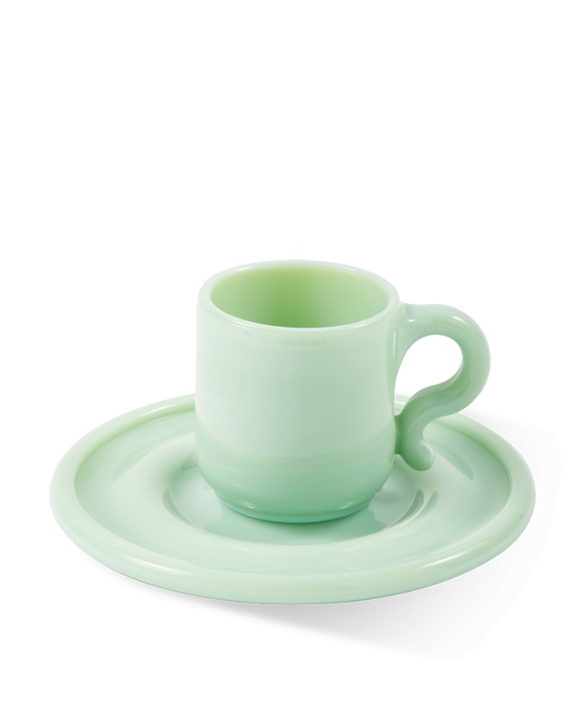 Coffee & Tea Cups Set 2 cesti cu farfurioara verde deschis din sticla 6x8 cm Gobi Pols Potten