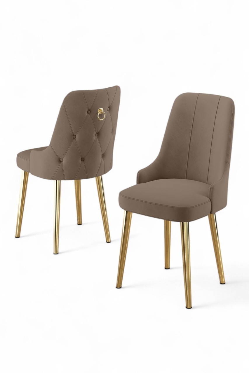Chairs Set 2 scaune dining maro cappuccino/aurii din textil Newa The Home Collection