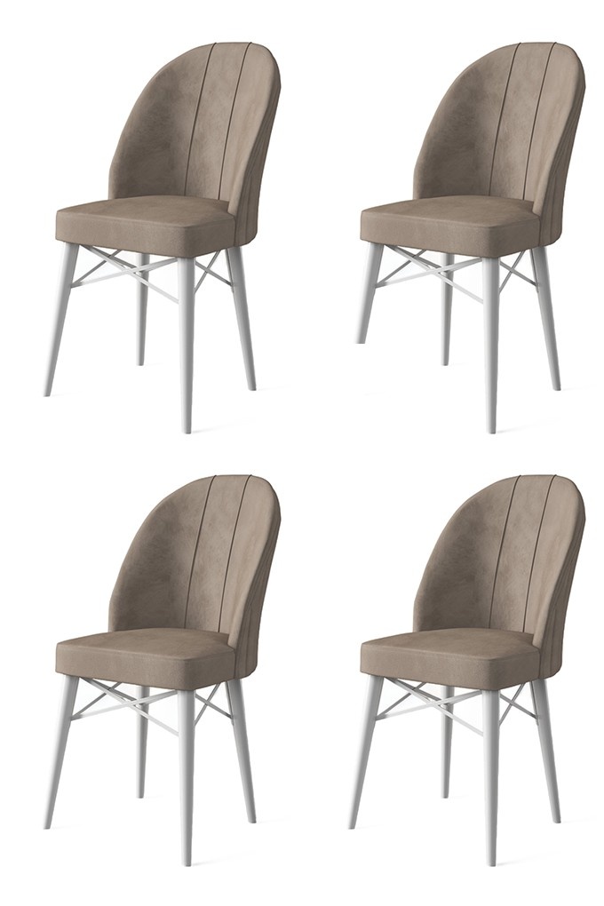 Chairs Set 4 scaune dining maro cappuccino/alb din textil Ritim The Home Collection