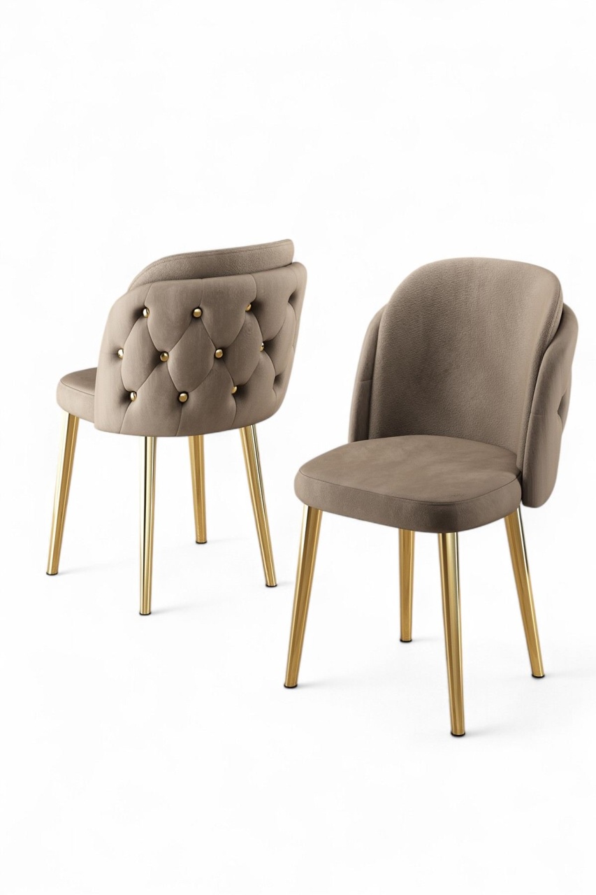 Chairs Set 4 scaune dining maro cappuccino/aurii din textil Axle The Home Collection