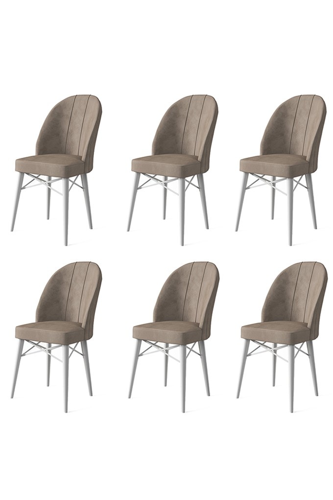 Chairs Set 6 scaune dining maro cappuccino/alb din textil Ritim The Home Collection