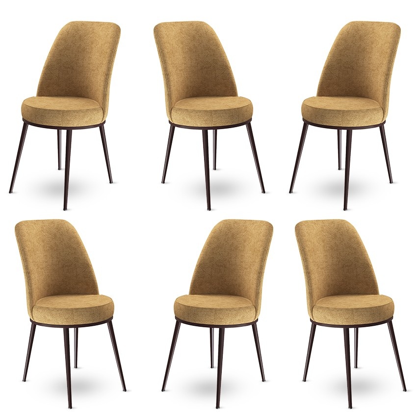 Chairs Set 6 scaune dining maro cappuccino/negre din textil Dexa The Home Collection
