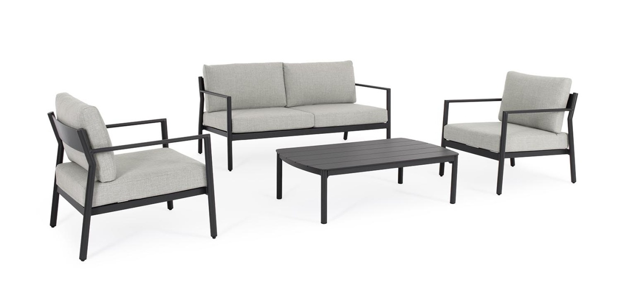 Outdoor Furniture Set canapea exterior cu 2 fotolii si masa de cafea gri din metal Sirius Bizzotto