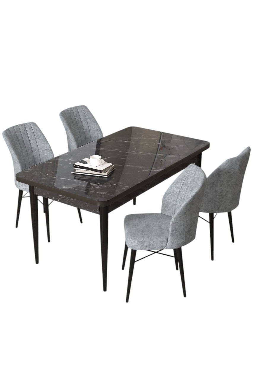 set masa cu scaune bucatarie Set masa dining si 4 scaune gri/negre Arp The Home Collection
