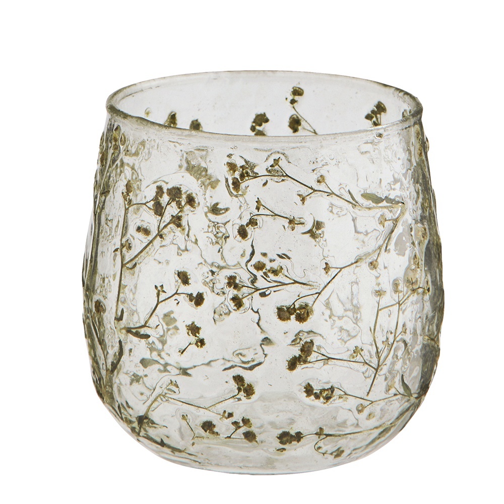 Candle Holders Suport lumanare transparent din sticla 10 cm Flowers Madam Stoltz