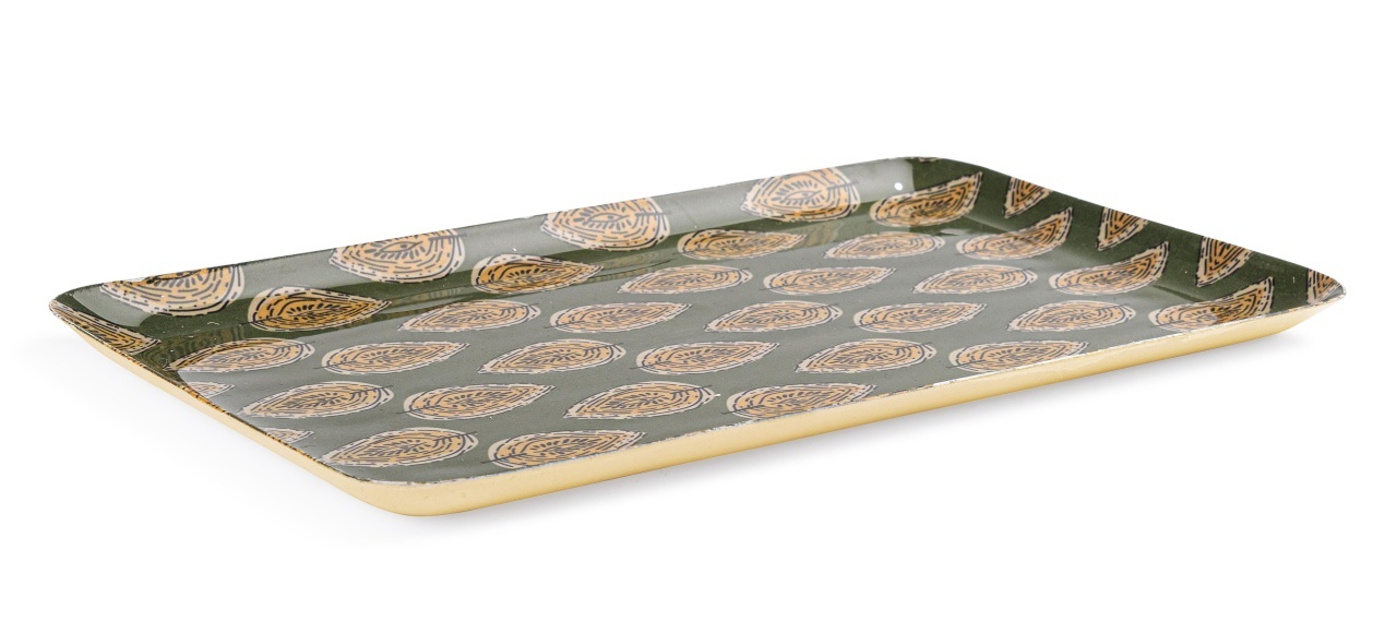Serving Trays Tava decorativa verde/galbena din metal 15x26 cm Remi Bizzotto