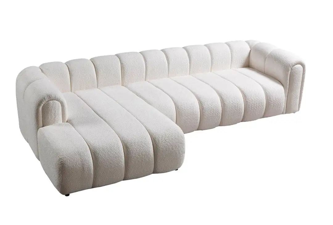Sofas Canapea cu colt alba din textil 265 cm L-Line Left Boucle The Home Collection
