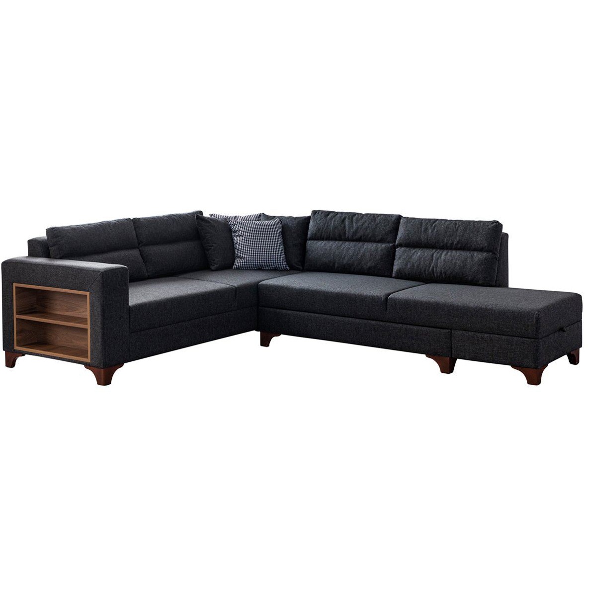Sofas Canapea cu colt extensibila gri antracit din textil 285 cm Tloft Left The Home Collection