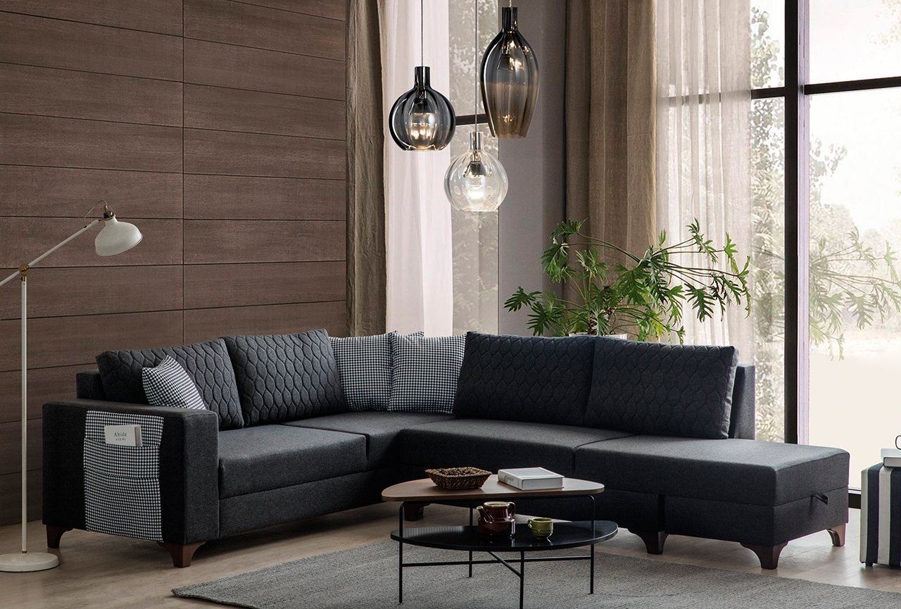Sofas Canapea cu colt gri antracit din textil 230 cm Loft Left The Home Collection