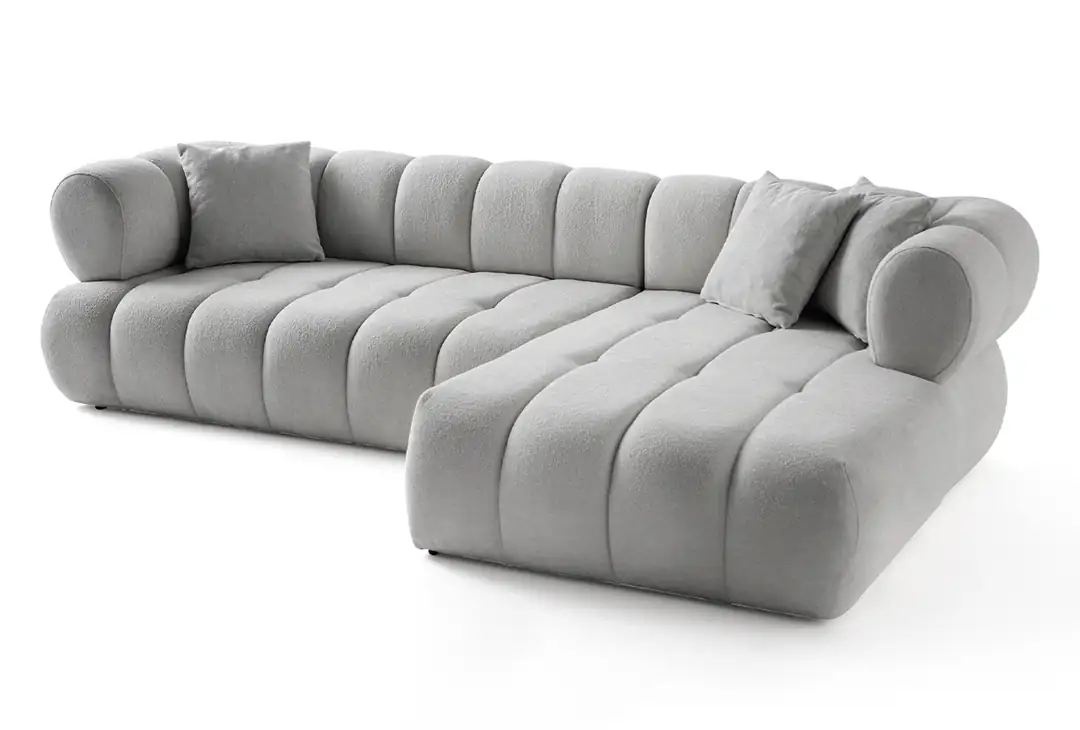 Sofas Canapea cu colt gri din textil 280 cm Petra Boucle Right The Home Collection