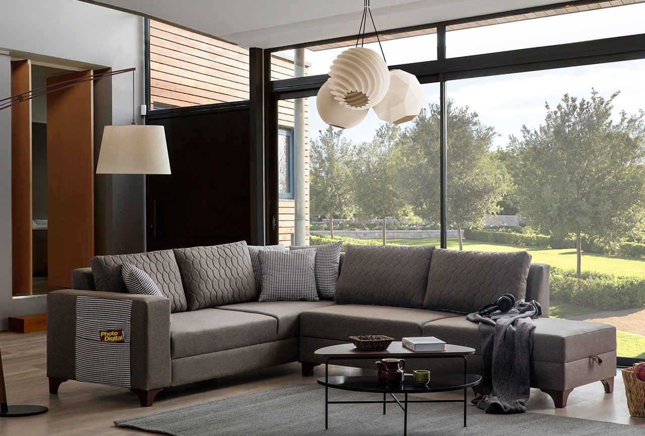 Sofas Canapea cu colt maro din textil 230 cm Loft Left The Home Collection