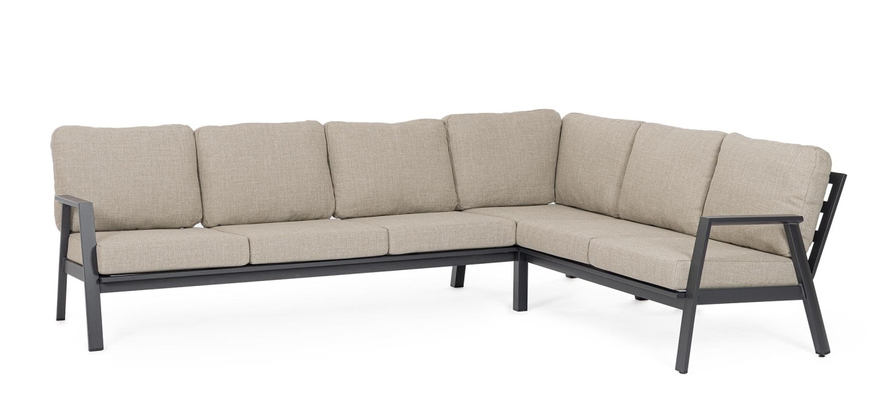 Outdoor Furniture Sets Canapea modulara cu colt exterior gri din metal 282 cm Flaminio Bizzotto