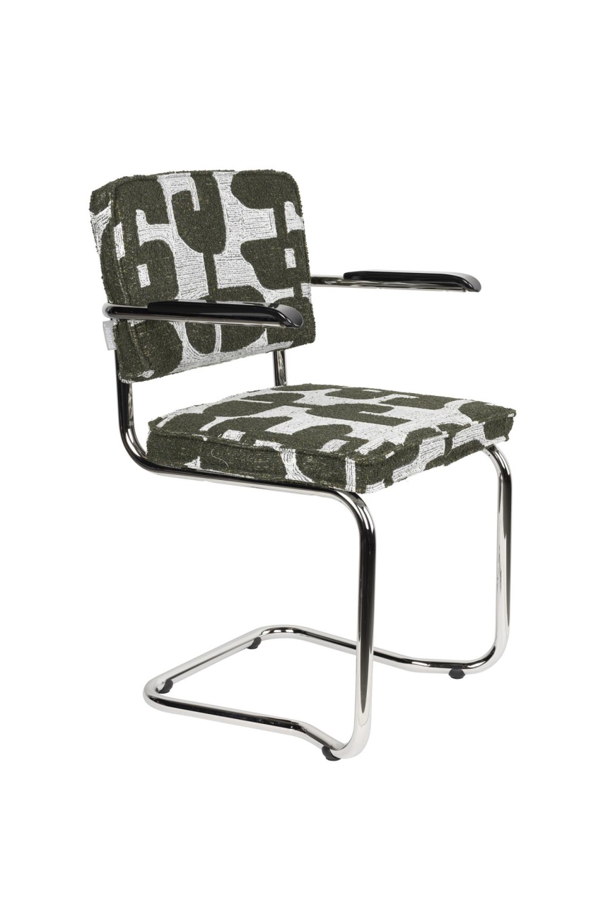 Chairs Scaun dining alb/verde din textil Ridge Deco Kink Arms Zuiver