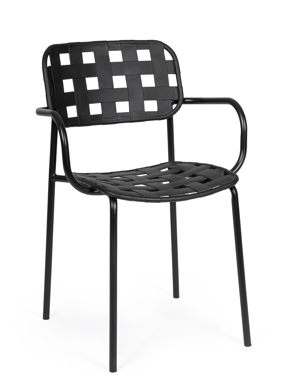 Outdoor Furniture Scaun dining exterior negru din metal Clover Arm Bizzotto