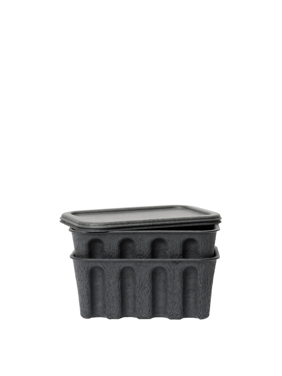Household Storage Containers Set 2 cutii cu capac gri carbune din hartie Pulp S Ferm Living