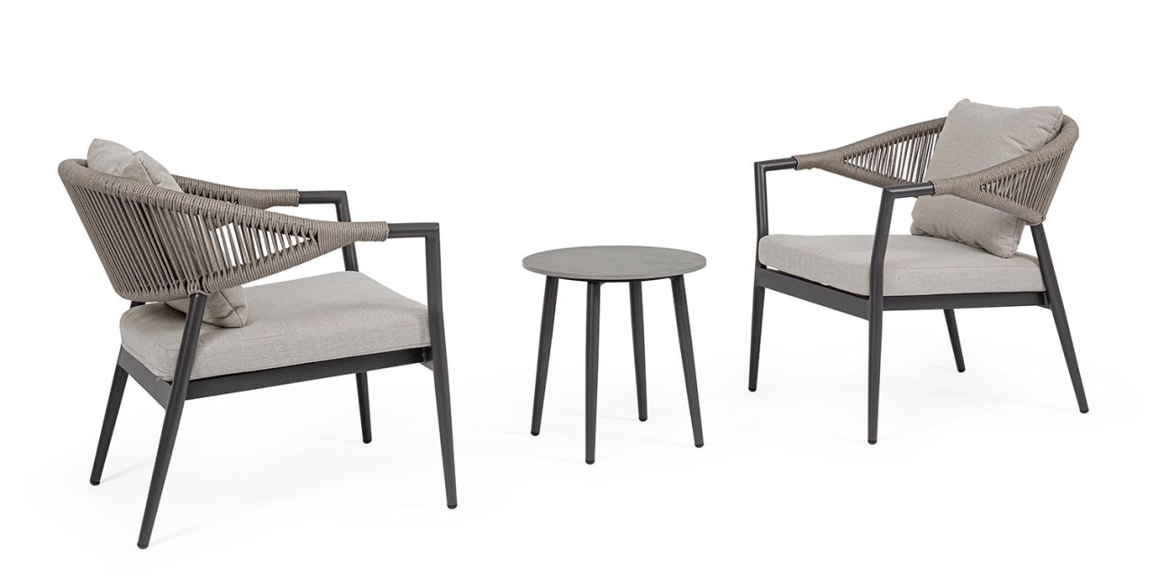 Outdoor Furniture Set 2 fotolii cu masa de cafea gri carbune din metal Millor Bizzotto