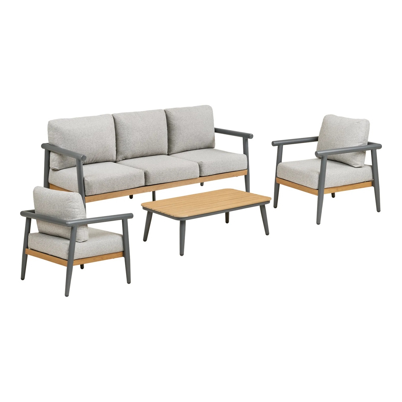 Outdoor Furniture Set 2 scaune, canapea si masa cafea exterior gri/bej din textil Comillas House Nordic