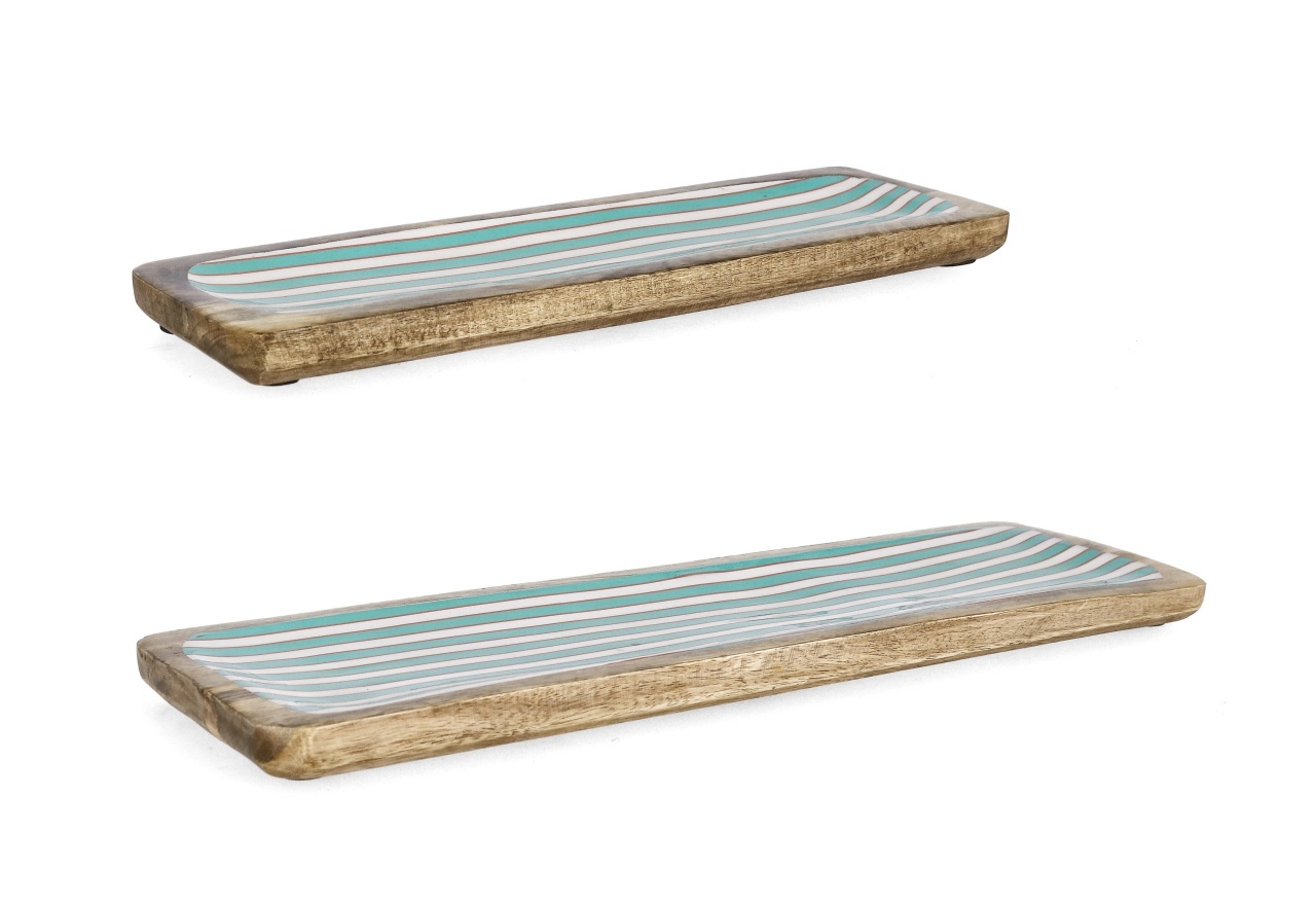 Serving Trays Set 2 tavi multicolore din ceramica Thara Stripes Bizzotto