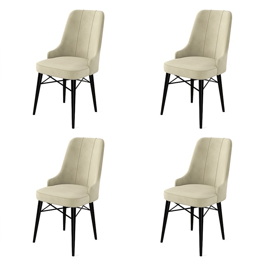 Chairs Set 4 scaune dining crem/negre din textil Pare The Home Collection