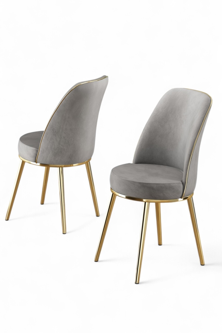 Chairs Set 4 scaune dining gri/aurii din textil Pefa The Home Collection