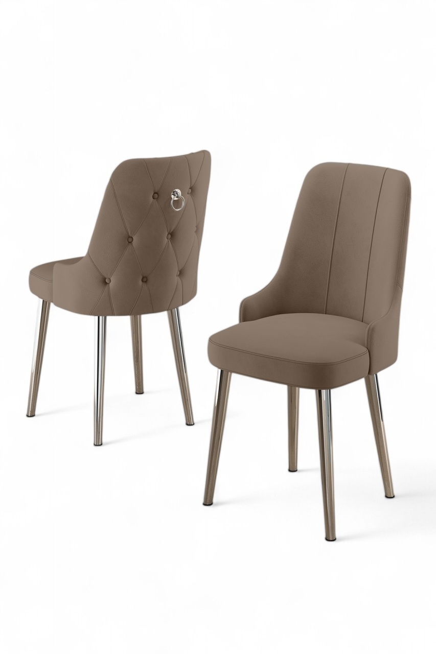 Chairs Set 4 scaune dining maro cappuccino/argintii din textil Newa The Home Collection