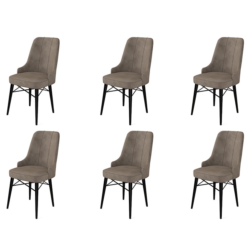 Chairs Set 6 scaune dining maro cappuccino/negre din textil Pare The Home Collection