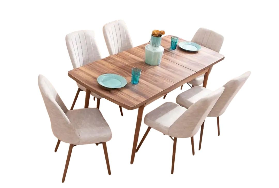 Set masa dining extensibila si 6 scaune maro/crem din lemn Lidyana The Home Collection