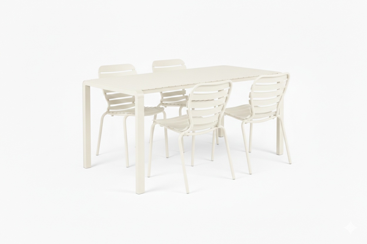 Outdoor Furniture Set masa dining si 4 scaune exterior albe din metal Vondel Large Chair Zuiver
