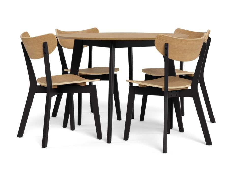 masa si scaune bucatarie Set masa dining si 4 scaune maro/negre din metal Roxby Round Actona Company