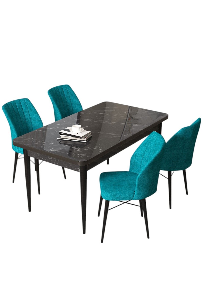 set masa cu scaune bucatarie Set masa dining si 4 scaune turcoaz/negre Arp The Home Collection