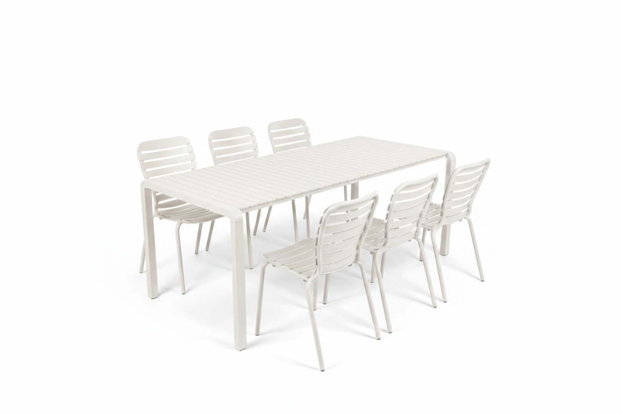 Outdoor Furniture Set masa dining si 6 scaune exterior albe din metal Vondel Zuiver