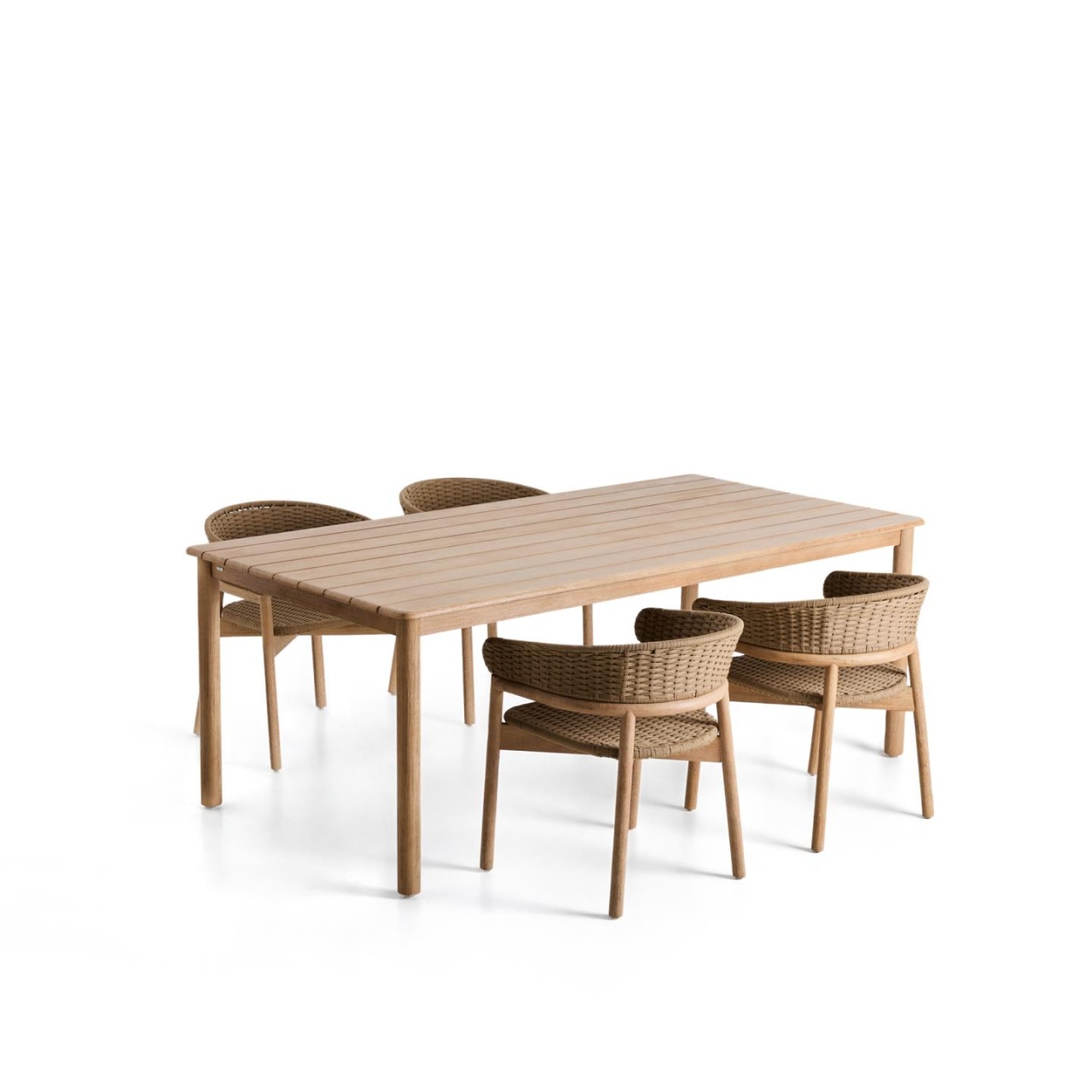 modele scaune din lemn rustice Set masa si 4 scaune exterior maro din lemn Sori Kave Home