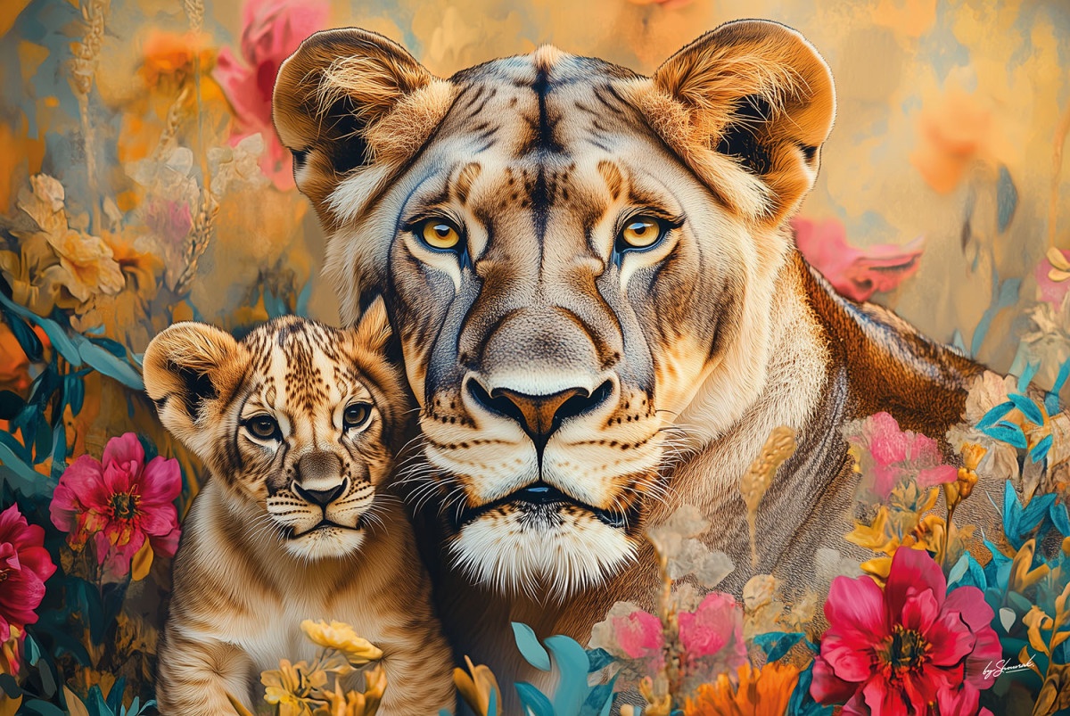 oferte dormitoare Tablou multicolor din sticla 80x120 cm Artistic lions lying Ter Halle