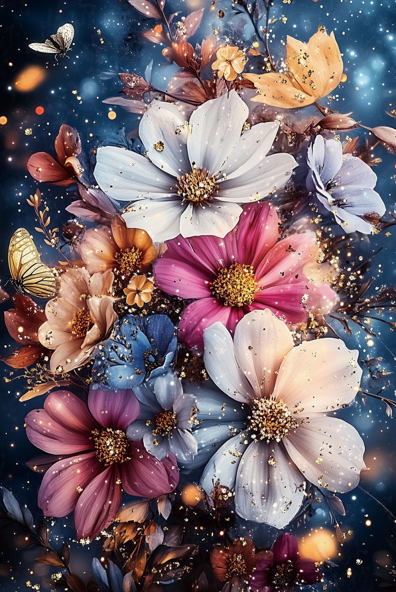 floor lights Tablou multicolor din sticla 80x120 cm Flowers with lights vertical Ter Halle