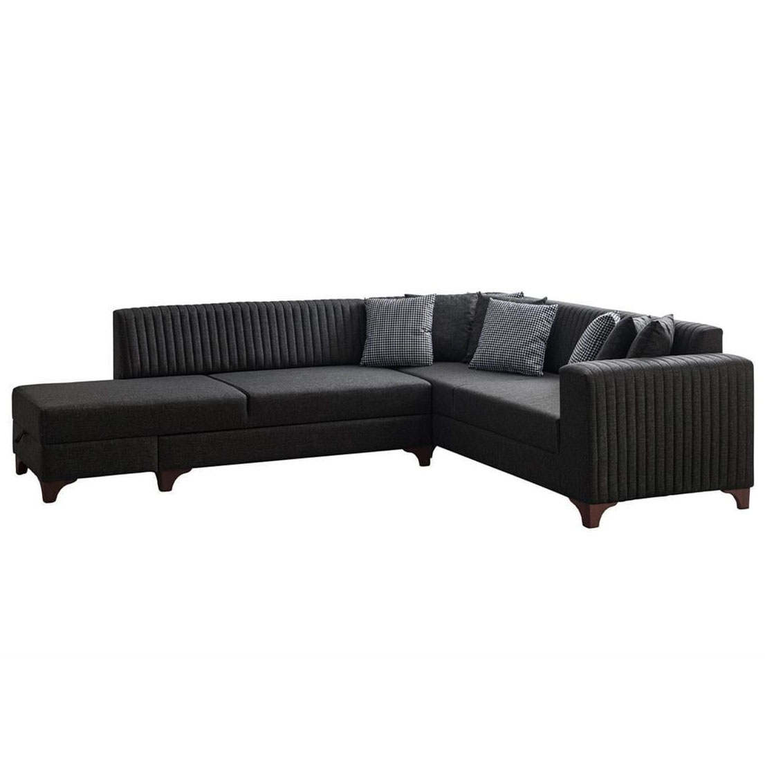 Sofas Canapea cu colt extensibila gri antracit din textil 285 cm West Left The Home Collection