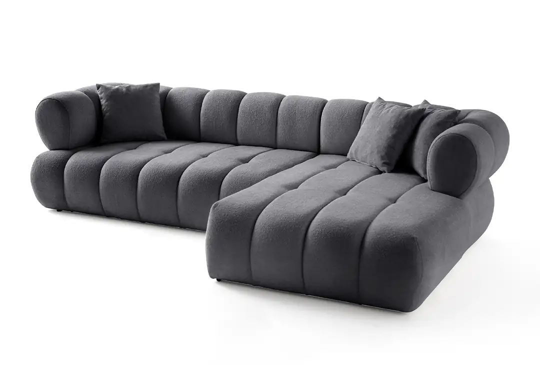 Sofas Canapea cu colt gri inchis din textil 280 cm Petra Boucle Right The Home Collection