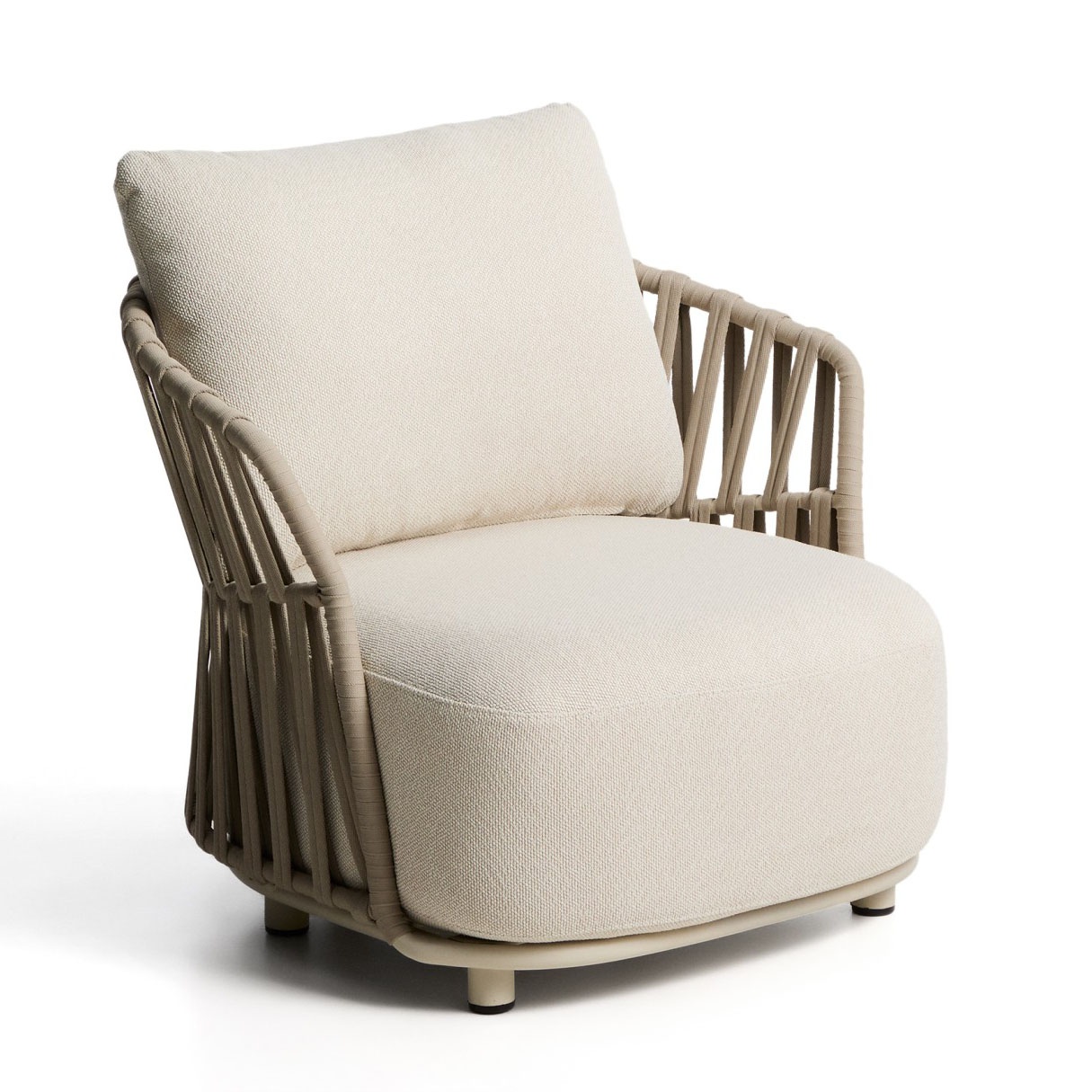 kave taburetes Fotoliu exterior ecru/grej din textil Osani Kave Home