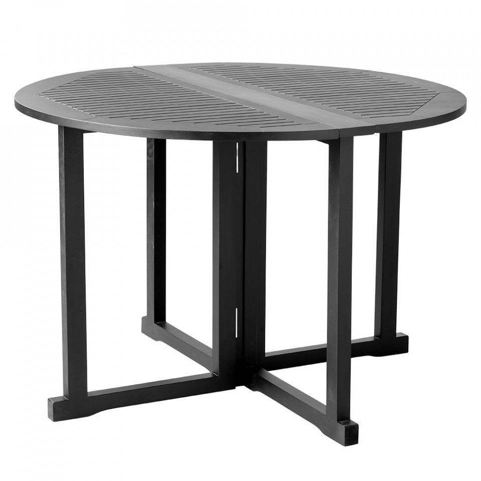 Masa dining pliabila pentru exterior neagra din lemn de mahon 110 cm
