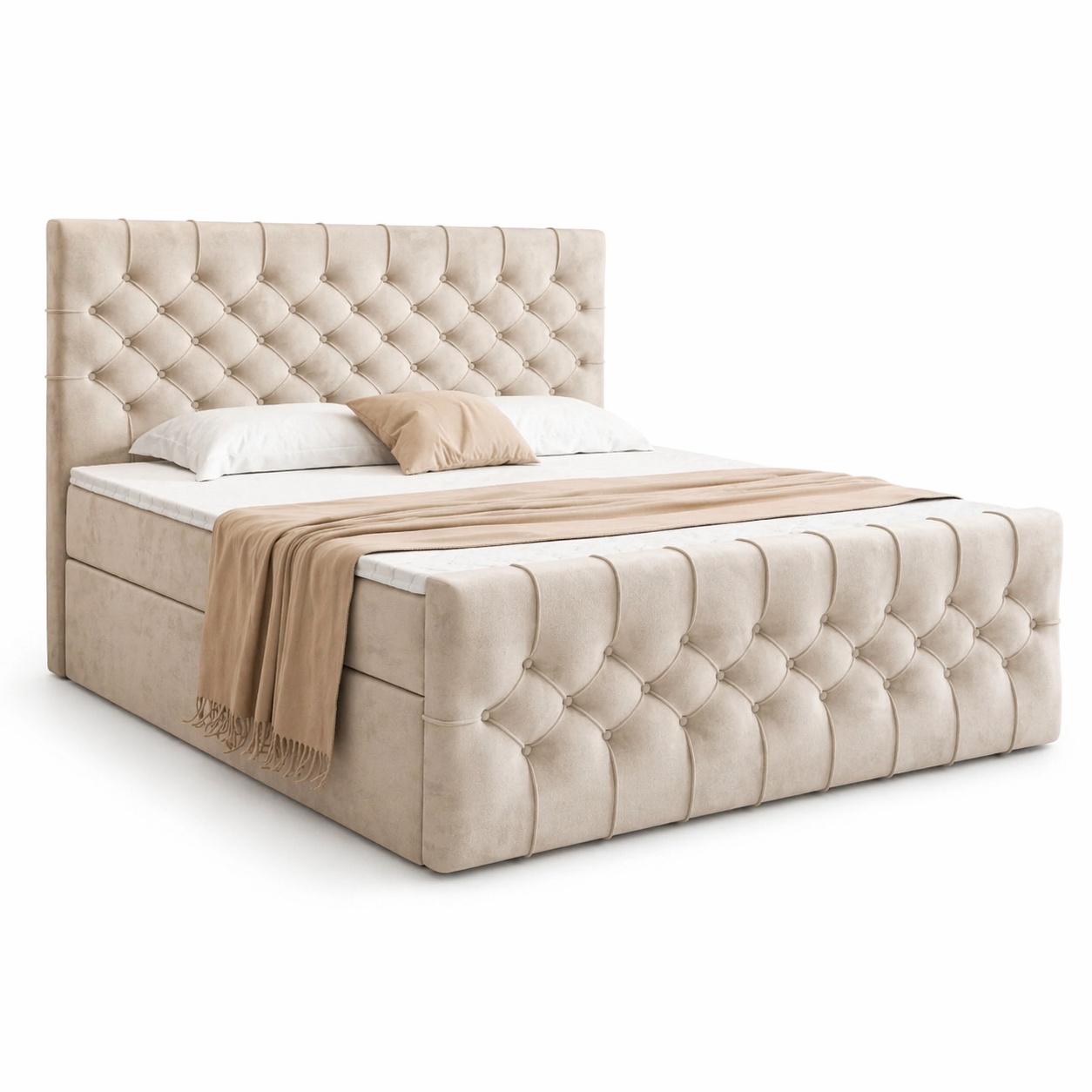 FURPOL Pat bej din catifea 160x200 cm Kosta Boxspring FURPOL