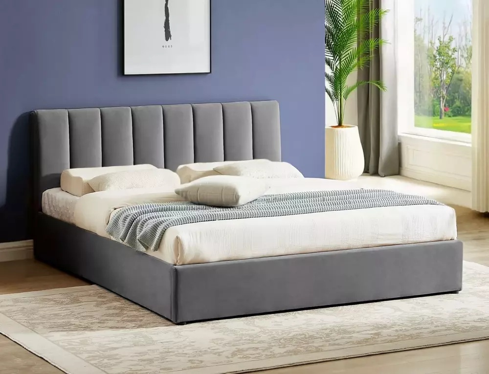 Beds & Bed Frames Pat gri din catifea 140x200 cm Montreal The Home Collection