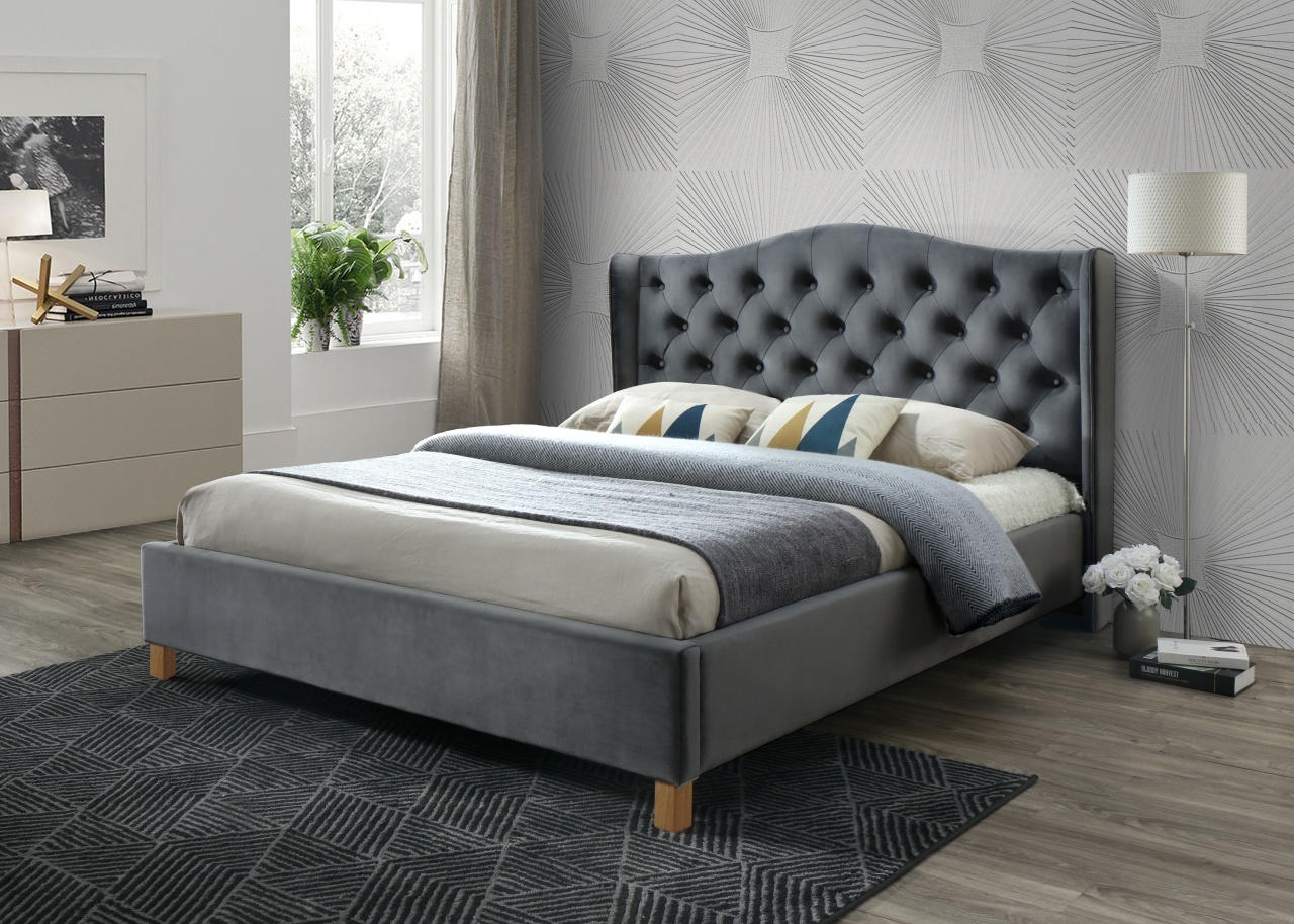 mobile dormitor Pat gri din catifea 160x200 cm Aspen The Home Collection