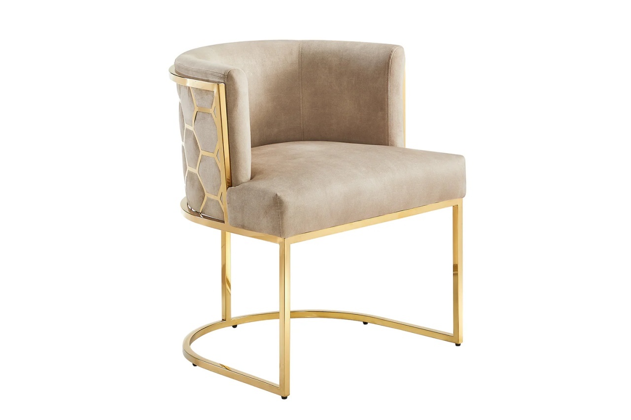 scaun din catifea Scaun dining bej/auriu din catifea Elegance The Home Collection